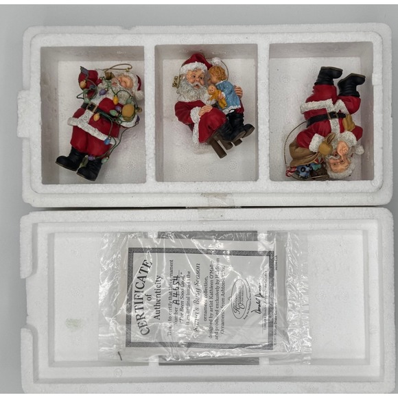 Kathleen O'Malley Heirloom Ornaments Ashton Drake Santa's Busy Season Set Of 3 - Picture 4 of 8